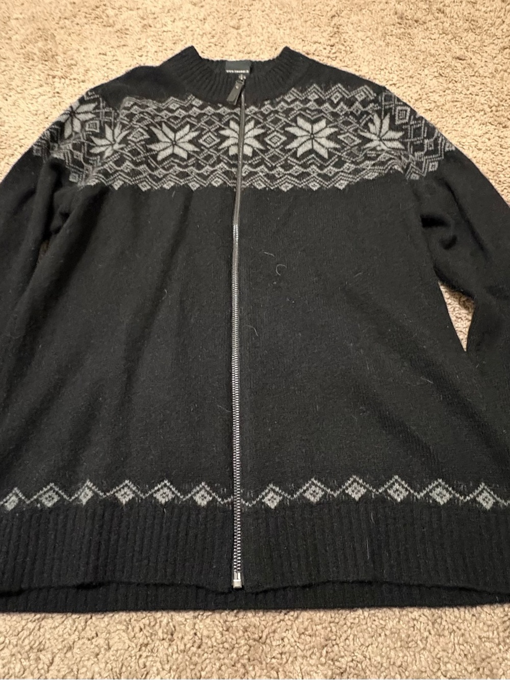 Icewear Black Zip-Front Fair Isle Sweater